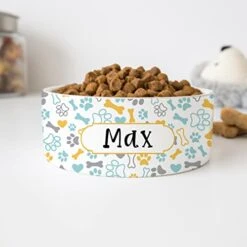 GENERIC Cute Dog Paw With Bones Pattern Pet's Name Bowl, Ceramic Food Bowl For Pets Available In Two Sizes, Gift For Dog, Dog Bowl