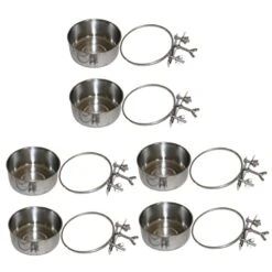 Bird Cage Mount Bowl Bunny Food Rabbit Food 6 Pcs Feeder Silver Stainless Steel Alloy Stainless Steel Dog Bowls Pet Feeder Metal Bird Feeder