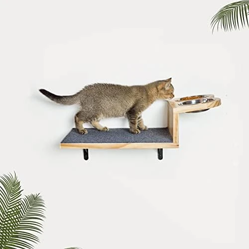 A.FATI Cat Wall Shelf, Wooden Cat Feeding Shelf With 2 Raised Bowls, 15° Tilted Feeding Position, Cat Shelves And Perches For Eating, Playing, Sleeping & Lounging 9 A.FATI Cat Wall Shelf, Wooden Cat Feeding Shelf With 2 Raised Bowls, 15° Tilted Feeding Position, Cat Shelves And Perches For Eating, Playing, Sleeping & Lounging - Image 7
