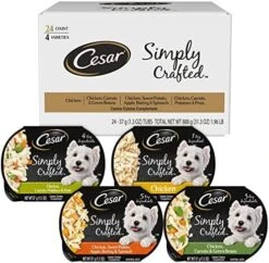 CESAR Simply Crafted Adult Soft Wet Dog Food Meal Topper Variety Pack, Chicken, Duck, Purple Potatoes, Pumpkin, Green Beans & Brown Rice And Chicken, Carrots, Barley & Spinach, (8) 1.3 Oz. Tubs -Zoo Shop 51 TM645T6L. AC