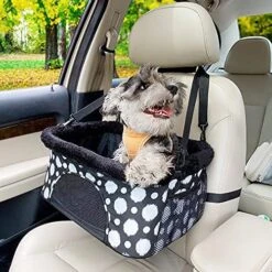 ROODO Pet Dog Car Seat Metal Frame With Safety Rope Removable Washable Pad Fits 18 LBs Dog Car Booster Seat (Black&White) -Zoo Shop 51 eLNUrTYL. AC