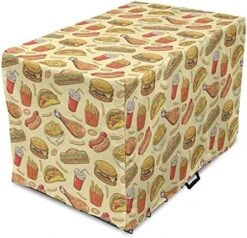 Lunarable Soda Dog Crate Cover, Fast-Food French Fries Hamburgers Onion Rings Wings Chips Retro Unhealthy Menu, Easy To Use Pet Kennel Cover For Small Dogs Puppies Kittens, 24 Inch, Multicolor -Zoo Shop 51 foPT6fL. AC 2