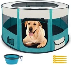Foldable Playpen For Dogs, 44"*44"*23" Waterproof Portable Dog Cat Crate Pet Exercise Kennel Tent, Puppy Kitten Cage With Shade Cover, Indoor House Outdoor Travel Use For Dog, Cat, Rabbit, Green Large -Zoo Shop 51 ttv7SIBL. AC 1