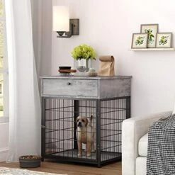 Furniture Dog Crates For Small Dogs, Particle Board Dog Kennel Dog Crate End Table, Nightstand Design Dog Cage With 1 Drawer & Storage Space (Brown) -Zoo Shop 510 373JCL. AC