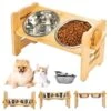 ODRIEW Elevated Cat Bowls, 6 Adjustable Heights Raised Dog Bowl, 15° Tilt Neck Guard Bamboo Dog Bowl Stand With 2 Stainless Steel Dog Bowls For Small And Medium Dogs And Cats. (6.3'' Double Food Bowl) -Zoo Shop 51057zgmaPL