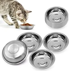 12 PCS Cat Bowls Whisker Friendly, Shallow Wide Flat Cat Food Bowls Stainless Steel,Metal Cat Dishes Whisker Fatigue Relief,Replacement Basic Cat Plates For Elevated Stand,Dishwasher Safe…