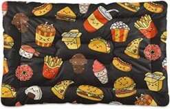 Fast Junk Food Hamburger French Fries Ice Cream Faces On Black Dog Cat Bed Mat Soft Crate Pad Mattress Cushion For Small Medium Pets, Anti Slip Sleeping Kennel Mat Washable & Dry 36x24 Inch -Zoo Shop 510AbXft4SL. AC