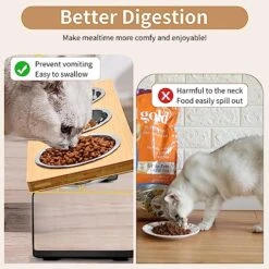 FTKINGDER Raised Cat Food Water Bowl，Small Dog 15 ° Tilted Elevated Food Feeding Tray With Three Stainless Steel Bowls To Protect The Spine Of Cats And Dogs From Vomiting (Wood Color) -Zoo Shop 510JpHghc0L