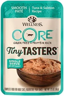 Wellness CORE Tiny Tasters Wet Cat Food, Complete & Balanced Natural Pet Food, Made With Real Meat, 1.75-Ounce Pouch, 12 Pack (Adult Cat, Land Variety Pack) -Zoo Shop 510KQ7ktIxL. AC