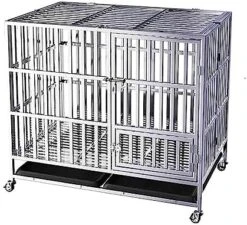 Collapsible Dog Cage, Four Wheel Stainless Steel Dog Kennel, Suitable For All Kinds Of Pet Dogs And Cats, Large Dog And Dog Cage (Size : 125 * 95 * 110) -Zoo Shop 510eQ3sgSfL. AC