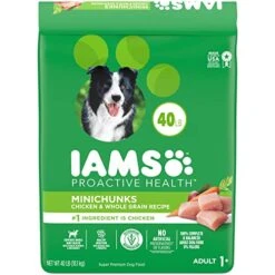 IAMS Adult Minichunks Small Kibble High Protein Dry Dog Food With Real Chicken, 40 Lb. Bag