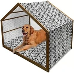 Ambesonne Scandinavian Wooden Pet House, Colorful Tropical Pineapples On Dark Toned Background Ornate Ripe Exotic Food, Indoor & Outdoor Portable Dog Kennel With Pillow And Cover, Small, Multicolor -Zoo Shop 510qcrfg7aL. AC