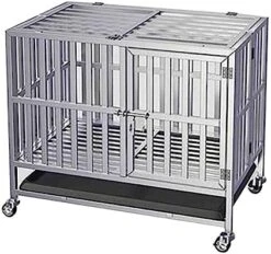 Collapsible Dog Cage, Four Wheel Stainless Steel Dog Kennel, Suitable For All Kinds Of Pet Dogs And Cats, Large Dog And Dog Cage (Size : 125 * 95 * 110) -Zoo Shop 511GbZAPCmL. AC