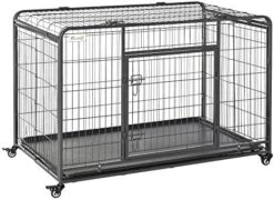 PawHut Folding Design Heavy Duty Metal Dog Cage Crate & Kennel With Removable Tray And Cover, & 4 Locking Wheels, Indoor/Outdoor 43" -Zoo Shop 511LFBNfB4L. AC