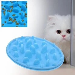 POPETPOP Pet Dog Cat Anti-Choke Slow Feeder Bowl - Anti Gulping Feeder Non-Slip Pet Food Water Dish - Healthy Eating Diet For Cat Dog No Gulp Bloat - Size S(Blue) -Zoo Shop 511eWQCuH9L