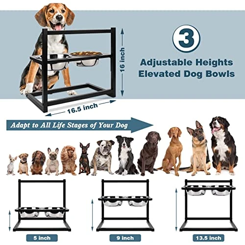 Emfogo Dog Food Bowls Raised Dog Bowl Stand Feeder Adjustable Elevated 3 Heights 5in 9in 13in With Stainless Steel Food Elevated Dog Bowls For Large Dogs And Cats 16.5x16 Inch,Patented 4 Emfogo Dog Food Bowls Raised Dog Bowl Stand Feeder Adjustable Elevated 3 Heights 5in 9in 13in With Stainless Steel Food Elevated Dog Bowls For Large Dogs And Cats 16.5x16 Inch,Patented - Image 2