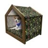 Lunarable Botanical Wooden Pet House, Mexican Food Peppers Paprika Cuisine Kitchen Mariachi Chilli Taco Culture Cuisine, Outdoor & Indoor Portable Dog Kennel With Pillow And Cover, Small, Multicolor