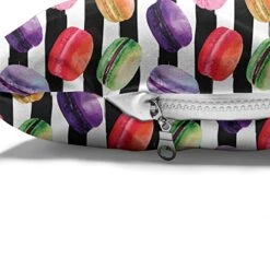 Lunarable Food Pet Bed, Colorful Macaron Yummy French Desert On Black And White Striped Background Print, Chew Resistant Pad For Dogs And Cats Cushion With Removable Cover, 24" X 39", Multicolor -Zoo Shop 511nLjGjaaL