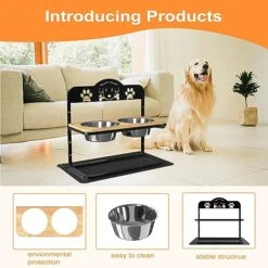 Elevated Dog Bowls, 4 Height Adjustable Raised Dog Bowl Stand With 2 Stainless Steel Dogs Cats Food Bowls Storage Container & Spillproof Mat, Bamboo Dog Feeder For Large Medium Small Dogs Pets -Zoo Shop 5120AuXOrGL