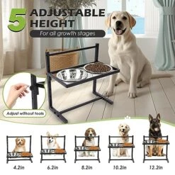 Elevated Slow Feeder Dog Bowls For Large Dogs,Raised Dog Bowls Stand 5 Adjusable Height With 2 Stainless Steel Dog Food Bowls And A Slow Feeder Dog Bowl Elevated Dog Bowls For Large Medium Small Dogs -Zoo Shop 512MBJEiZkL