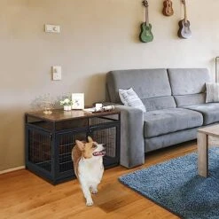 37.4in Heavy Duty Wooden Large Furniture Dog Crate Indoor End Side Table With 3 Doors, Decorative Furniture Stylish Dog Kennel Cage Inside 37.4" L X 22" W X 25.6" H -Zoo Shop 512XO8AzOtL