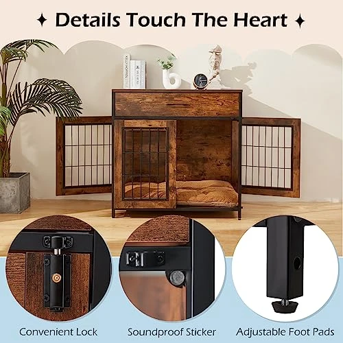 SWHSE Large Dog Crate Furniture, Heavy Duty Dog Kennel Furniture With 2-in-1 Induction Lamp And Removable Washable Pet Mat For Large And Medium Dogs Indoor(Left) 5 SWHSE Large Dog Crate Furniture, Heavy Duty Dog Kennel Furniture With 2-in-1 Induction Lamp And Removable Washable Pet Mat For Large And Medium Dogs Indoor(Left) - Image 3