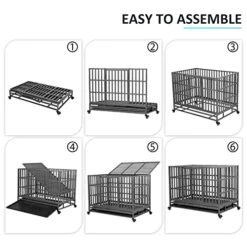 Holiwei 42 Inch Heavy Duty Indestructible Dog Crate XL Metal Kenneland Cage For Large Dog,Escape Proof Dog Cratewith Wheels, Removable Tray -Zoo Shop 5134vZvy8YL