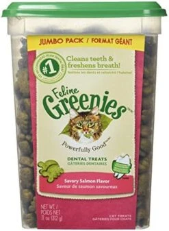 FELINE GREENIES Natural Dental Care Cat Treats Savory Salmon Flavor, 5.5 Oz. Pouch -Zoo Shop 513LqJyOhL. AC
