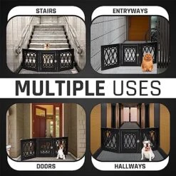 Bundaloo Freestanding Dog Gate With Door Expandable Decorative Wooden Fence For Small To Medium Pet Dogs, Barrier For Stairs, Doorways, & Hallways (Black Diamond) -Zoo Shop 513MuKbSHgL