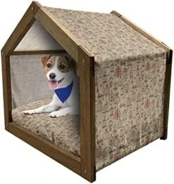 Lunarable Candy Cane Wooden Dog House, Round And Cane Candy Design Ornamental Christmas Theme Holiday Food, Outdoor & Indoor Portable Dog Kennel With Pillow And Cover, X-Large, Vermilion Seafoam White -Zoo Shop 513RY7CJA4L. AC