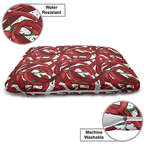 Ambesonne Peppers Pet Bed, Pattern Of Chili Peppers With Dotted Background Vegan Spicy Food Theme, Chew Resistant Pad For Dogs And Cats Cushion With Removable Cover, 24" X 39", Vermilion Ruby Green 6 Ambesonne Peppers Pet Bed, Pattern Of Chili Peppers With Dotted Background Vegan Spicy Food Theme, Chew Resistant Pad For Dogs And Cats Cushion With Removable Cover, 24" X 39", Vermilion Ruby Green - Image 4
