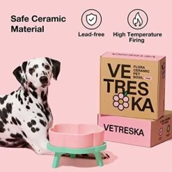 VETRESKA Ceramic Raised Dog Bowl Elevated Dog Bowl For Large Medium Small Dogs Cute Food And Water Bowl With Non-Slip Stand Pink Dog Cat Pet Feeding Dish Bowls, Medium 11 VETRESKA Ceramic Raised Dog Bowl Elevated Dog Bowl For Large Medium Small Dogs Cute Food And Water Bowl With Non-Slip Stand Pink Dog Cat Pet Feeding Dish Bowls, Medium -Zoo Shop 5145sUVtNYL