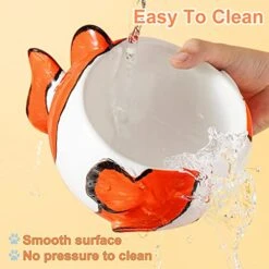 3D Clownfish Cat Bowl Ceramic Cute, 15° Tilted Raised Cat Food Bowls 7.8 In, Shallow Wide Elevated Pet Feeding Dish Whisker Friendly, For Flat Face Cat, Kitten, White Orange -Zoo Shop 5148HhZVSsL