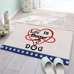 Pet Valentine's Day Decorative Doormat 18"x30", Non Slip Non Shedding Absorbent Indoor Area Rug, Washable Thick Plush Door Mat For Front Layered Kitchen Bathroom, Dog Footprints Love Heart Sweet Words -Zoo Shop 514Ojc7Q2qL