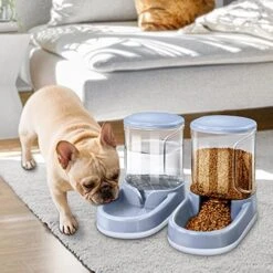 Lucky-M Pets Automatic Feeder And Waterer Set,Dogs Cats Food Feeder 3.8L,2 In 1 Water Dispensers For Small Medium Big Pets (B-Gray) -Zoo Shop 514Tp9Cu2mL