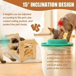 ODRIEW Elevated Cat Bowls, 6 Adjustable Heights Raised Dog Bowl, 15° Tilt Neck Guard Bamboo Dog Bowl Stand With 2 Stainless Steel Dog Bowls For Small And Medium Dogs And Cats. (6.3'' Double Food Bowl) -Zoo Shop 514Ztn2zHCL