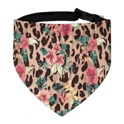 GENERIC Vintage Flower Mix Leopard Pattern Pet Bandana Collar - Scarf Collar - Art Dog Bandana Minimal Head Cicumference