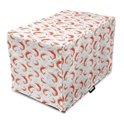 Lunarable Sea Animals Dog Crate Cover, Continuous Prawns Tasty Natural Seafood Pattern On Plain Backdrop, Easy To Use Pet Kennel Cover For Medium Large Dogs, 48 Inch, White And Burnt Sienna