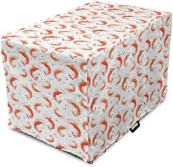 Lunarable Sea Animals Dog Crate Cover, Continuous Prawns Tasty Natural Seafood Pattern On Plain Backdrop, Easy To Use Pet Kennel Cover For Medium Large Dogs, 48 Inch, White And Burnt Sienna -Zoo Shop 514kGf3Hp9L. AC 1