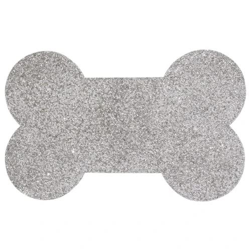 Pet Bone Placemat, Sparkling Rhinestones In Resin, Non-Slip Back, Stylish, For Glamorous Dog Bowls, Silver, 10x19, Sold Individually 3 Pet Bone Placemat, Sparkling Rhinestones In Resin, Non-Slip Back, Stylish, For Glamorous Dog Bowls, Silver, 10x19, Sold Individually