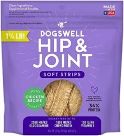 DOGSWELL Hip & Joint Dog Treats 100% Meaty, Grain Free, Glucosamine Chondroitin & Omega 3, Chicken Soft Strips 12 Oz -Zoo Shop 514ycp02jML. AC