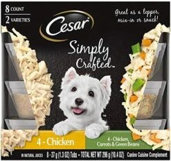 CESAR Simply Crafted Adult Soft Wet Dog Food Meal Topper Variety Pack, Chicken, Duck, Purple Potatoes, Pumpkin, Green Beans & Brown Rice And Chicken, Carrots, Barley & Spinach, (8) 1.3 Oz. Tubs -Zoo Shop 515 RlDrsgL. AC