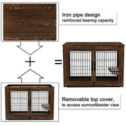 Piskyet Wooden Dog Crate Furniture With 360° Rotatable Removable Dog Bowls, Medium Dog Crate End Table With Tray, Double Doors Dog Kennels Indoor For XLarge Dogs - Rustic Style 12 Piskyet Wooden Dog Crate Furniture With 360° Rotatable Removable Dog Bowls, Medium Dog Crate End Table With Tray, Double Doors Dog Kennels Indoor For XLarge Dogs - Rustic Style -Zoo Shop 515M1Cmi25L