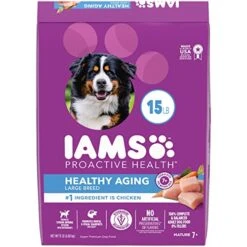 IAMS Healthy Aging Adult Large Breed Dry Dog Food For Mature And Senior Dogs With Real Chicken, 15 Lb. Bag