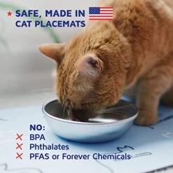 Cat Feeding Mat By Americat For Cat Food & Water Bowls – Machine Washable, Waterproof, No-Slip & Made In USA Cat Placemat – Protect Floors From Messy Eaters & Drinkers – 16 X 12 Inches (Cats) -Zoo Shop 516OPmGoUjL