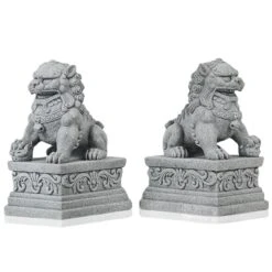 Livelyfish Large Asian Fu Foo Dogs Statues A Pair Of Two Guardian Lion Sandstone Figurine Pets Fish Tank Aquarium Landscape Ornaments Accessories Feng Shui Decorations (D)