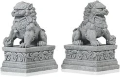 Livelyfish Large Asian Fu Foo Dogs Statues A Pair Of Two Guardian Lion Sandstone Figurine Pets Fish Tank Aquarium Landscape Ornaments Accessories Feng Shui Decorations (D) -Zoo Shop 516PXYwwJAL. AC