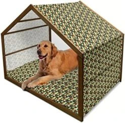 Ambesonne Pineapple Wooden Pet House, Tropical Fruit Pattern In Pastel Colors Juicy Nutritious And Ripe Summer Food, Indoor & Outdoor Portable Dog Kennel With Pillow And Cover, Large, Multicolor -Zoo Shop 516fbv iXL. AC
