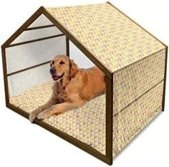 Ambesonne Pineapple Wooden Pet House, Tropical Fruit Pattern Detailed Composition Of Hawaiian Food Summer Season, Indoor & Outdoor Portable Dog Kennel With Pillow And Cover, Small, Apricot Sea Green -Zoo Shop 516pnh QZsL. AC
