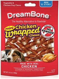 DreamBone Mini Chicken-Wrapped Chews 15 Count, Rawhide-Free Chews For Dogs (1 CASE Of 24 Individual Packs Of 15 Count)